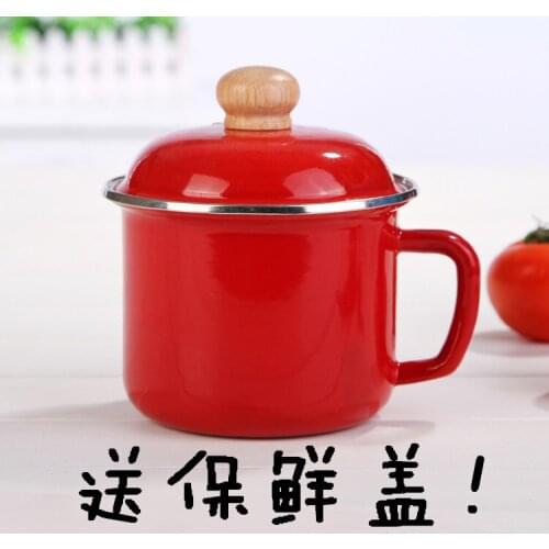 Retro thickened porcelain enamel cup large size with covered noodles bowl cold water cup milk coffee tea cup beer mug