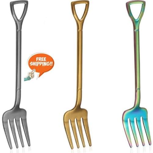 Hot Shovel Shape Ice Cream Fork Multi-color Fork Long Handle Coffee Ice Cream Tool Kitchen Accessories Creative Dessert Fork