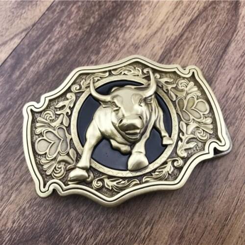 Vintage Bull Belt Buckle Pure Brass Western Cowboy Mens Accessory