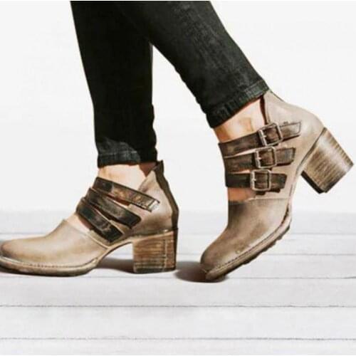 Winter 2021Womens Boots Round Head Zipper Buckle High-heeled Womens Boots Short Boots Women Shoes Mujer Ankle Shoes
