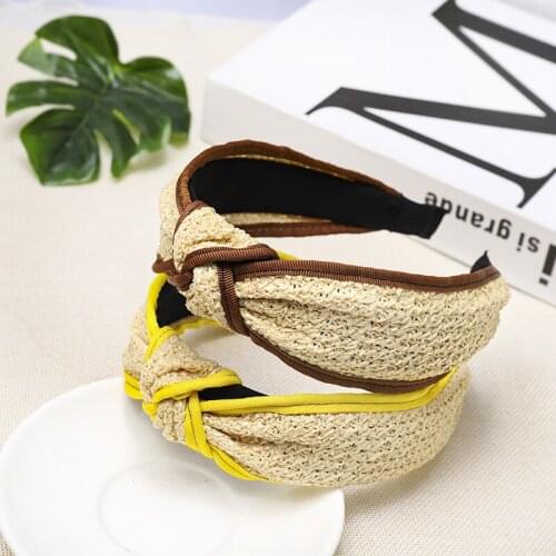 Women Straw Weaving Hairband Holiday headband Top knotted hairbands Bohemian hair hoop summer handmade hair accessories