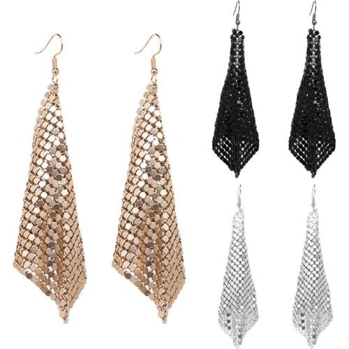 Women Fashion Square Sequins Tassel Dangle Drop Earrings Statement Jewelry Gift New