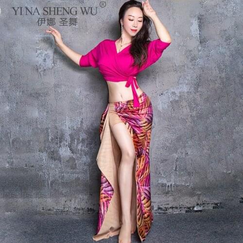 Belly Dance Set Top Middle Sleeve Printing Long Skirt Practice Clothes Oriental Dancewear Women Profession Performance Clothing