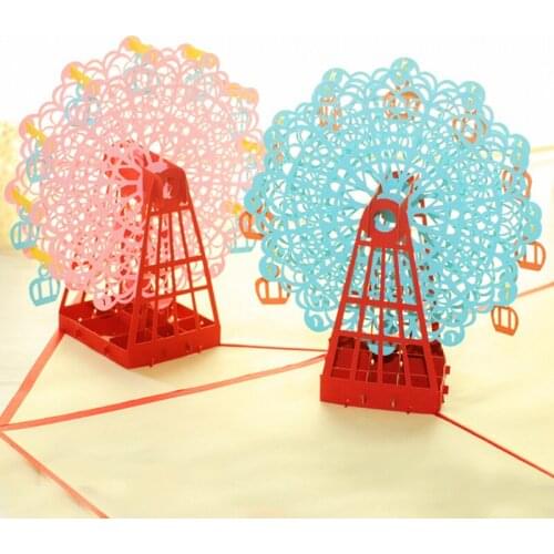1Pcs 15*15cm Ferris Wheel Multicolor 3D Pop Up Cards With Vintage For Best Wishes Of Birthday Greeting Card(Random Color)
