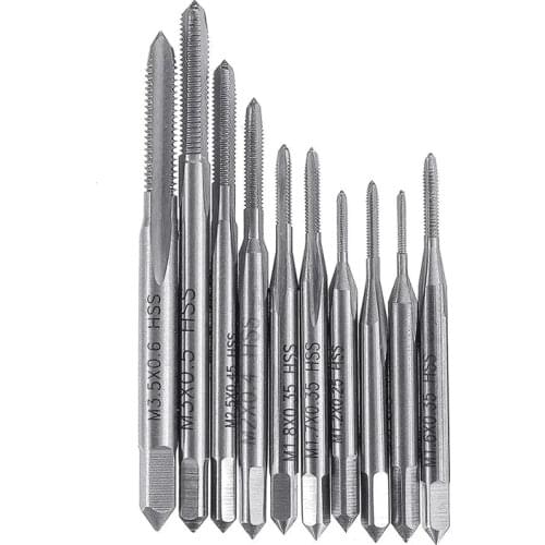 10pcs M1-M3.5mm HSS6542 Screw Tap Straight Flute Taper and Plug Metric Screw Tap
