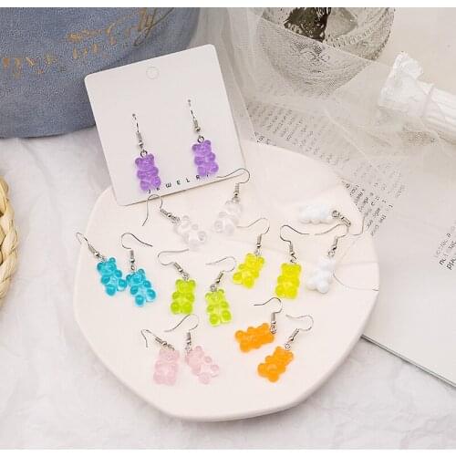 12 PCS/lot Statement Minimalist Dangle Earring Jelly Polychromatic Bear Drop Earrings Fashion Minimalist Stud Earrings for Women