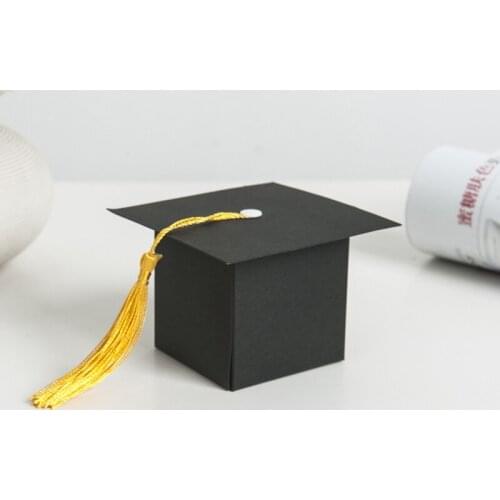 25Pcs DIY Paper Graduation Cap Shaped Gift Box Sugar Chocolate Box for Graduation Party Favor Cap Bachelor Hat Wedding Candy Box