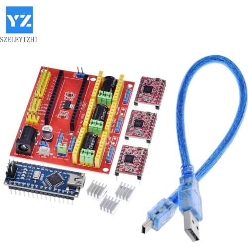 3DV4 CNC Shield V4 + Nano 3.0 + 3pcs A4988 Reprap Stepper Drivers Set For Arduino
