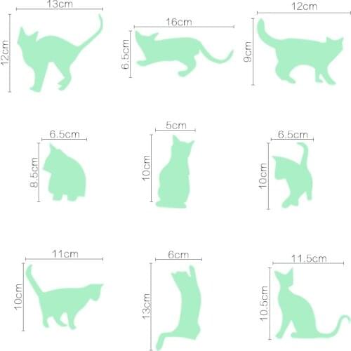 3204 9 pcs cat Luminous generation finely carved removable wall stickers for stylish childrens room