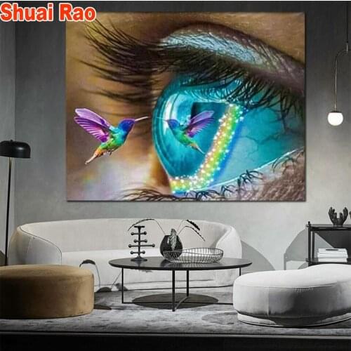 Diy full square round drill diamond painting kingfisher and eye 5d diamond mazayka embroidery diamond art for wall decoration