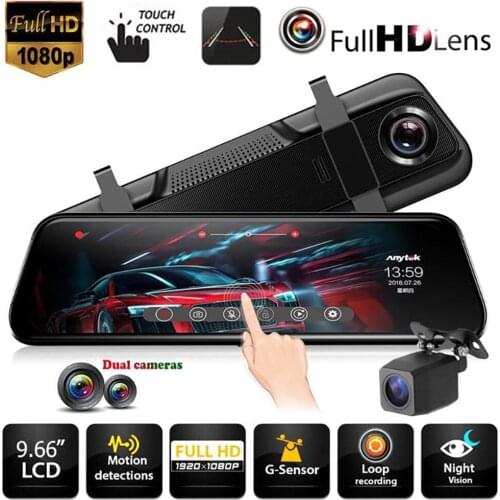 Car Dvr 10 Inches Touch Screen Video Recorder Auto Registrar Stream Mirror With RearView Front Back Camera Night Vision Dash Cam
