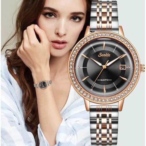 SUNKTA New Women Watch Top Luxury Brand Creative Design Steel Womens Wrist Watches Female Clock Relogio Feminino Montre Femme