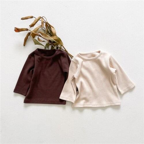 Boys Girls Children Pure Color T Shirts Autumn Newbron Knitted Long Sleeve Cotton Round Neck T-shirts Tees Tops Baby Boy Clothes
