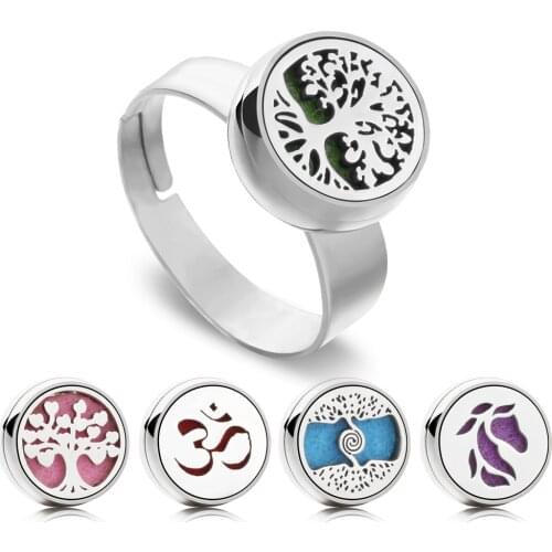 Tree of Life Diffuser Locket Ring Resizable Perfume Essential Oil Diffuser 316L Stainless Steel Aromatherapy Ring Dropshipping