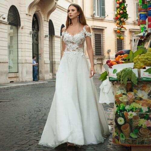 Eightale Wedding Dress Boho Spaghetti Strap Appliques illusion Transparent Back Chiffon Wedding Gowns Elegant Bridal Dress