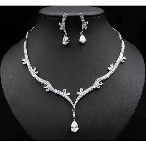 HIBRIDE Colorful CZ Women Earring Necklace Jewelry Set Leaf Shape Stone Earring Boucle D'oreille Pendientes Mujer N-756