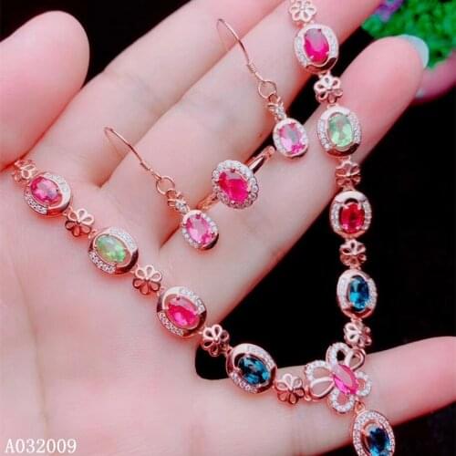 KJJEAXCMY fine jewelry 925 sterling silver inlaid natural tourmaline earrings ring pendant luxury girl suit support test