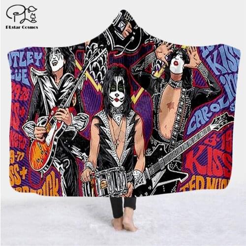 Classic Kiss 3D printed Hooded Blanket Adult child Sherpa Fleece Wearable Blanket Halloween Warm Decoration Style-2