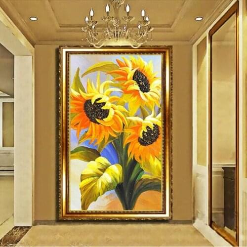 Beautiful sunflower 5d Diy diamond painting kits Round embroidery living room decoration dill canvas cross stitch picture