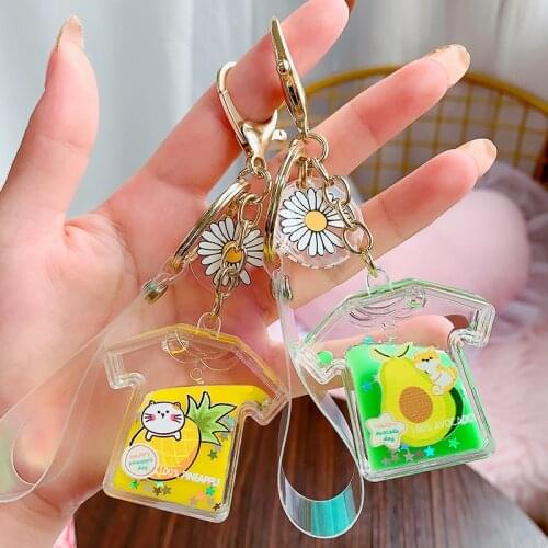 Creative T-shirt Shape Key Chain Quicksand Keychain Liquid Floating Fruit Keyring Backpack Pendant Couples Women Men Keyfob Gift