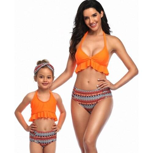 Halter Mother Daughter Bikini Swimsuits Mommy and Me Swimwear Family Matching Clothes Mom and Baby Women Girls Bikini Dresses