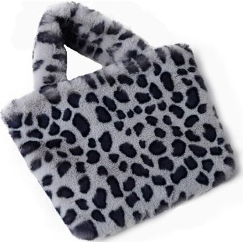 Best Selling Casual Pattern Leopard Bag Ladies Winter Warm Open Shoulder Bag Name Brand Rabbit Fur Large Capacity Bag