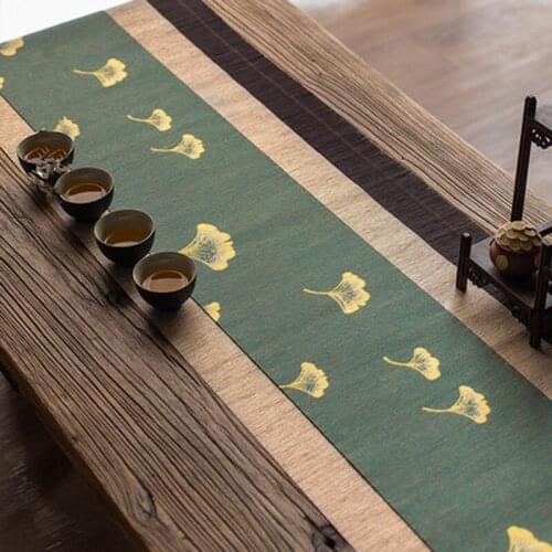 Linen Table Runner Slat Mat Chinese/Japanese-Style Kung fu Tea Decor Waterproof Tea Ceremony Teaware Accessory