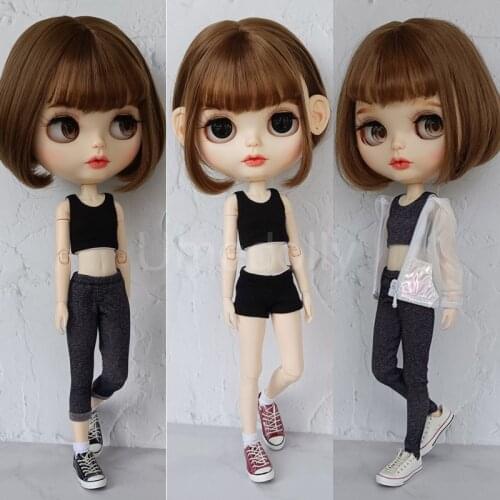 Cool Fashion 1/6 Blyth Doll Clothes Black Crop Top + Pants for Licca, Momoko, Barbies Doll Clothing Girl Toy Accessories