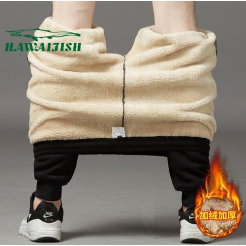 Mens sports pants mens plus velvet thick cotton trousers winter trousers warm lamb velvet guard pants closed casual pants men