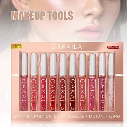 10pcs Lipstick Velvety Set Long Lasting Nonstick Cup Not Fade Makeup Cosmetics Kit For Girl Women Lipstick Cosmetics Makeup Lips