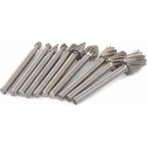 10Pcs 1/8 HSS Routing Router Drill Bits Set for Dremel Carbide Rotary Burrs Tools Wood Stone Metal Root Carving Milling Cutter