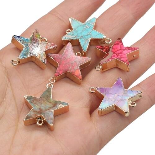 Natural Stone Five-pointed Star Colorful Emperor Stone Charm Pendant for Jewelry Making DIY Necklace Accessories Gift 23x25mm
