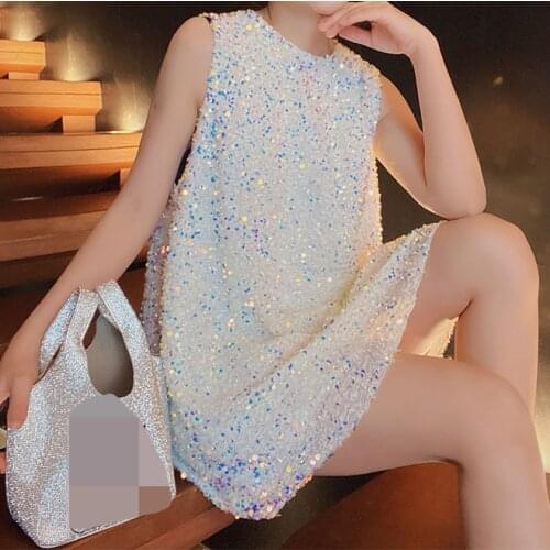 2021 Summer New Shiny Shiny Vest Dress Girl pink long sleeve dress dress evening 2020 women fashion clothing