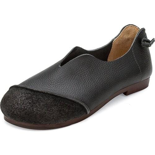 New Spring Flats Shoes Women Genuine Leather Oxford Shoes for Women Slip On Round Toe Casual Comfortable drive shoes woman 2020