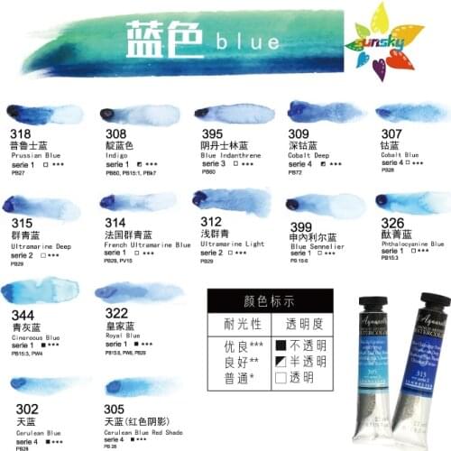 Original SENNELIER Artists' Honey watercolor Rapid drying Good light resistance Tubular 10 ml Blue series single Self selected