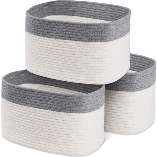 Woven Cotton Rope Basket Set of 3 with Handles,Storage Baskets for Organizing Nursery,Toy,Shelves