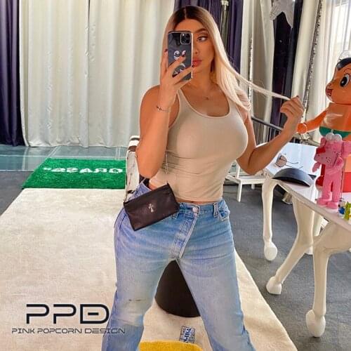 8 Color Kim Same High-Quality Washed Soft Texture Slim Round Neck Short Vest Suspenders