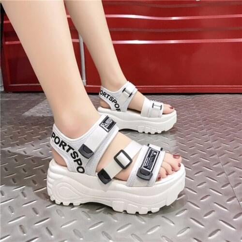 2021 Summer Women Platform Sandals Fashion Buckle Design White 6cm Increasing Sandals Thick Sole Casual Platform Shoes Female