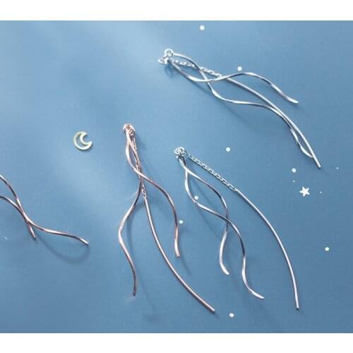 MloveAcc 925 Sterling Silver Minimalist Korean Style Wave Ear Line Dangle Earrings for Women Lady Daughter Jewelry Gifts