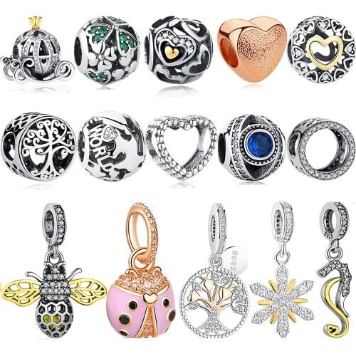 ELESHE Genuine 925 Sterling Silver Charm Bead Ladybug Bee Crown Heart Charms Fit Original Bracelet Necklace DIY Jewelry Making