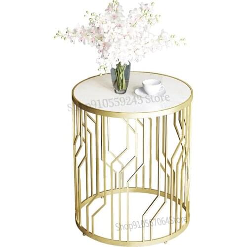 Nordic Sofa Side Table Modern Minimalist Corner Table Light Luxury Small Round Table Wrought Iron Living Room Balcony Marble Min
