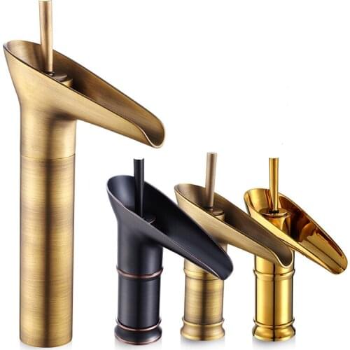 Wine Glass Shape Antique Bathroom Basin Faucet Wash Basin Waterfall Mixer Taps Hot and Cold Water Faucet Deck Mounted