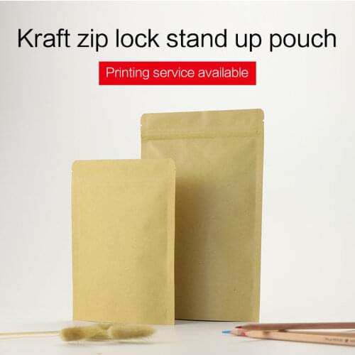 Stand up pouch brown kraft paper with zipper aluminum foil zip lock bag resealable coffee tea food packaging bags