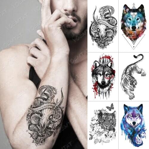 Waterproof Temporary Tattoo Sticker Wolf Tiger Lion Totem Flash Tattoos Dragon Body Art Arm Water Transfer Fake Tatoo Women Men