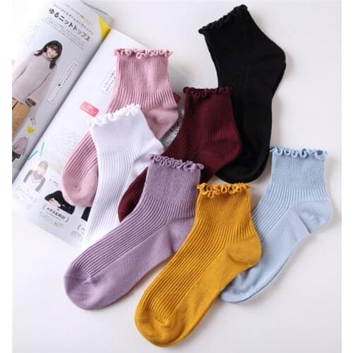 Fashion Solid Color Cotton Lace Ruffles Women Socks Lovely Frilly Edge Princess Girls Lady Socks Spring Summer Autumn Cute Socks