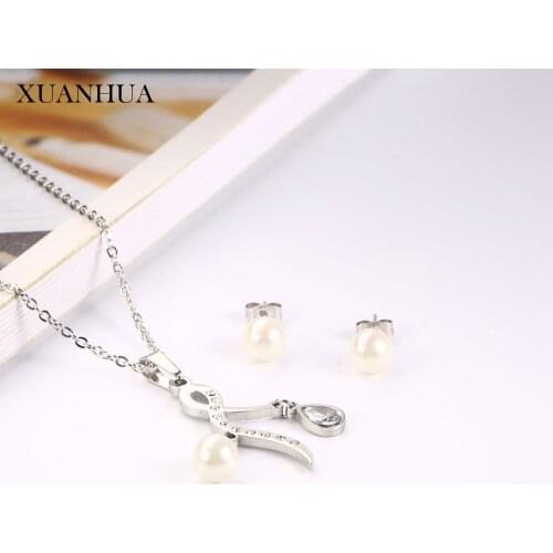 XUANHUA Stainless Steel Jewelry Woman Vogue 2019 Charm Pearl Necklace Earrings Set Gifts For Women Jewelry Accessories Bohemian
