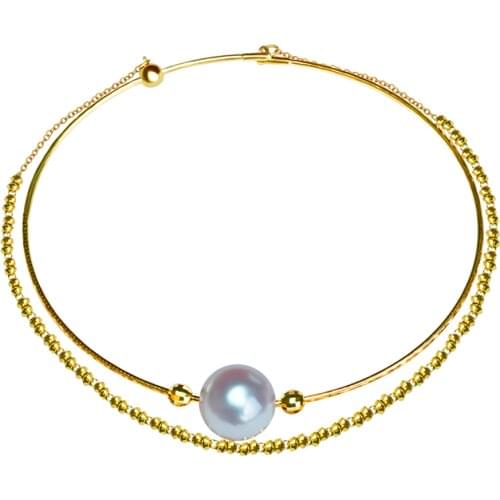 NYMPH Real 18K Gold Jewelry Double Bracelet 7-8mm Round AKOYA Seawater Pearl Pure Au750 For Women Charm Fine Gift S329
