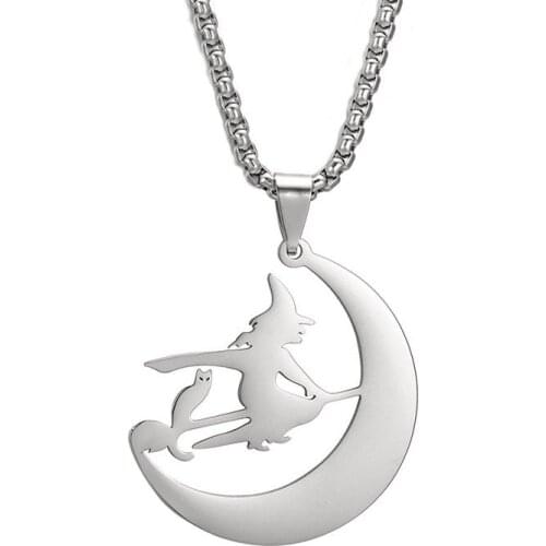 Ladies Clavicle Necklace Romantic Couple Angel Moon Combination Stainless Steel Elf Cat Pendant Female Girl Jewelry Choker 2021