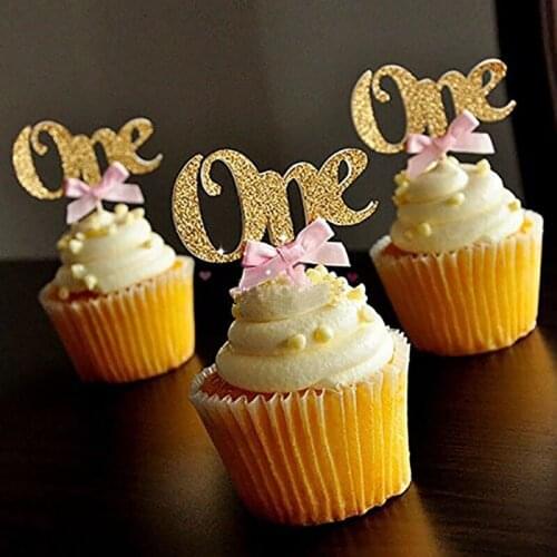 10Pcs First Birthday Cake Cupcake Topper 1st I AM ONE Year Gold Anniversary Wedding Cake Design Cake Decorating Cakes For Kids