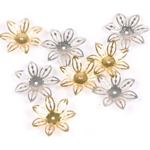 Gold/silver 50Pcs Hollow Filigree Wraps Flowers Connectors Metal Crafts Embellishments For DIY Scrapbookings Home Decor YK0755